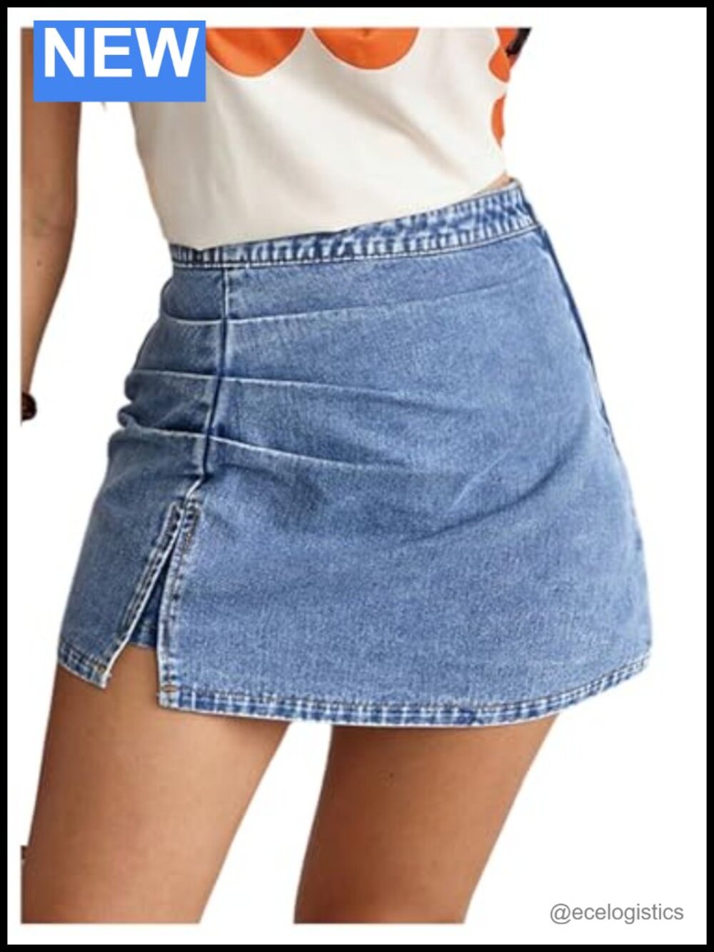 Y2K Ruched Split Hem Mini Denim Skirt High Waisted Jean Skirt with Zipper